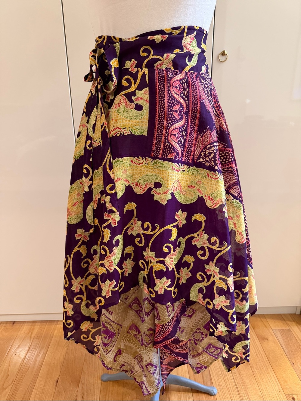 Reversible 100% Silk Tiered Wrap Handkerchief Skirt
